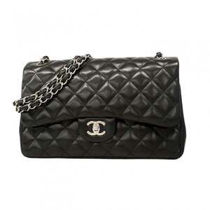 Chanel Shoulder Bag, Deka Matelasse, Double Flap, Chain, Lambskin, Black, Wom...